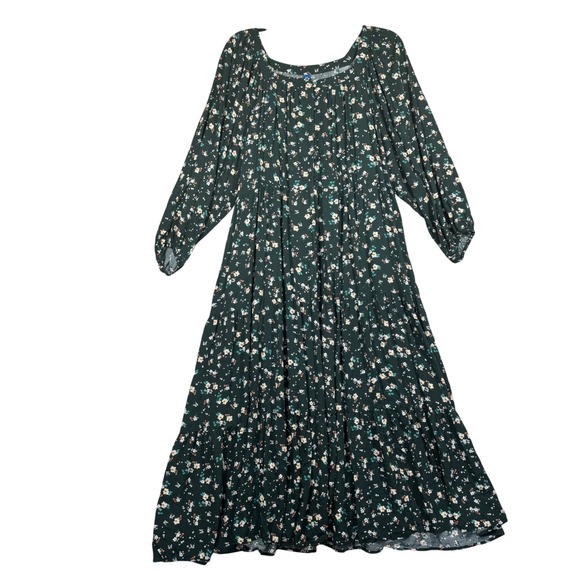 Old Navy Maxi Dress Women's XXL Green Floral Boho Cottagecore Peasant Prairie - Picture 1 of 12